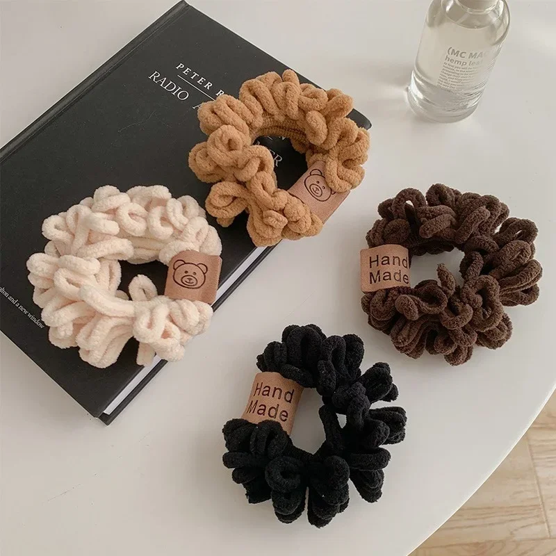 Women Plush Scrunchie Elastic Handmade Hair Band Ponytail Holder Brown Headband Autumn Winter Hair Accessories 2023 New