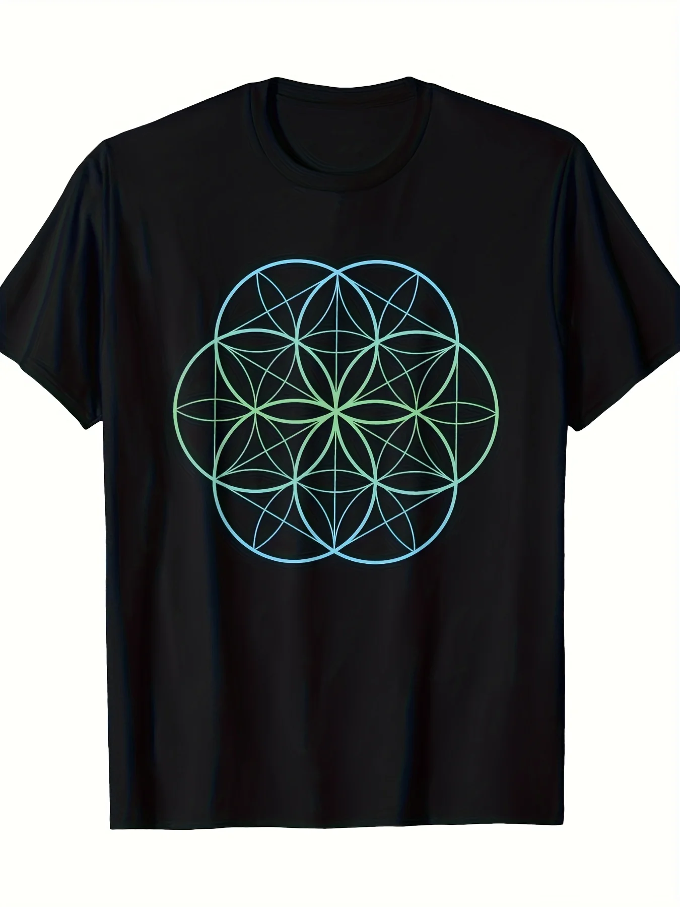 Unisex 220g Pure Flower of Life Sacred Geometry Totem T-Shirt - Spiritual Meditation Yoga Shirt, Loose Casual Short Sleeve Top, Machine Washable, Suitable for All Seasons