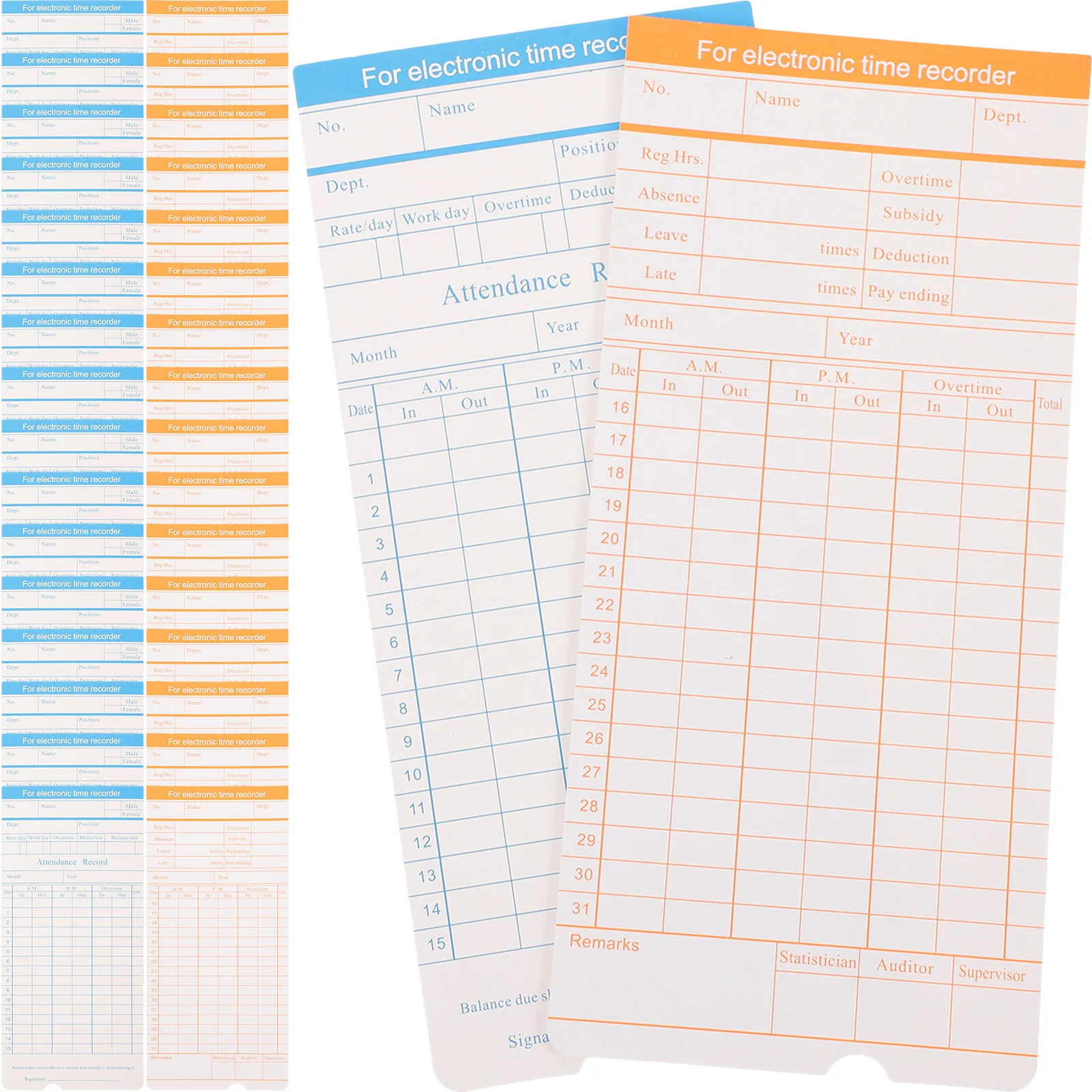 100 Sheets Office Use Time Cards Paper Double-Sided Attendance Recording Cards English Edition Weekly Monthly Time