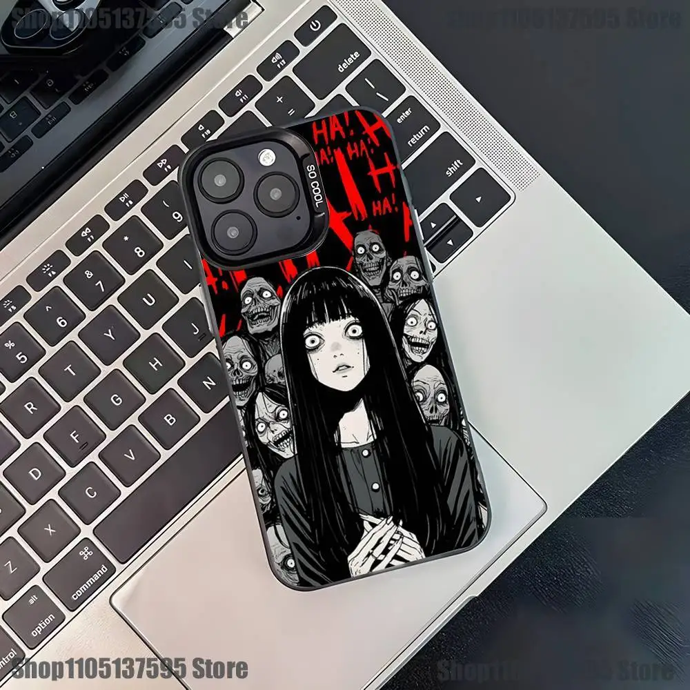 เคสโทรศัพท์ลายการ์ตูนสยองขวัญ T-Tomie สำหรับ iPhone 17,16,15,14,13,12,11,Pro,XS,Max,Plus,Mini,SE4,E สีดำด้าน ป้องกันการกระแทก