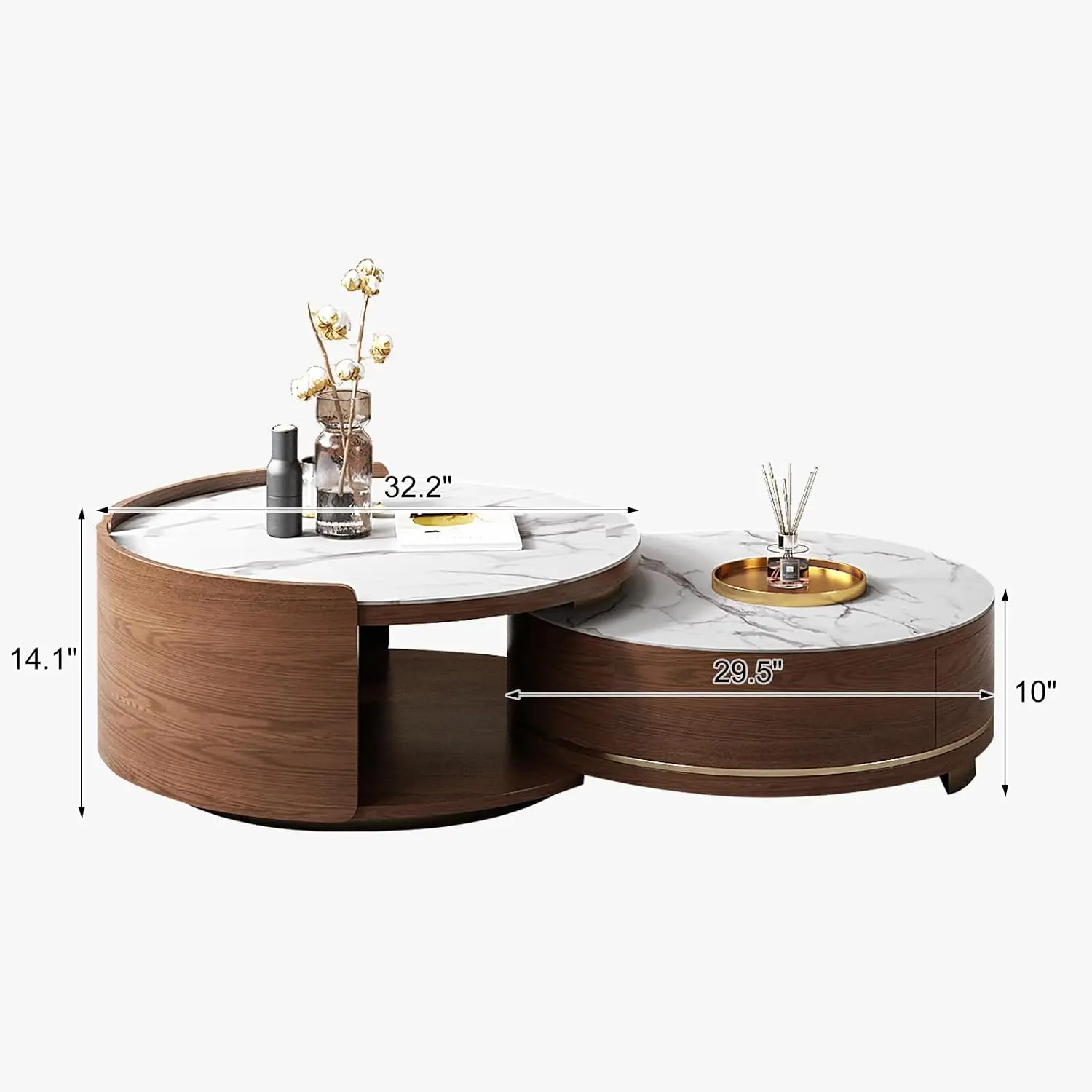 Nesting Coffee Table with Drawer Round Coffee Table Sintered Stone Coffee Table, Customized