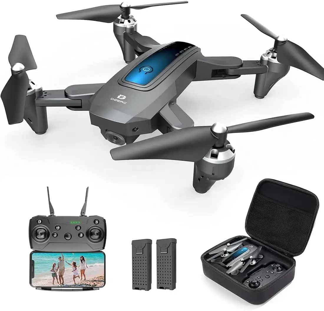 DEERC D10 Foldable Drone with Camera for Adults 2K HD FPV Live Video, Tap Fly, Gesture Control, Selfie, Altitude Hold, Headless