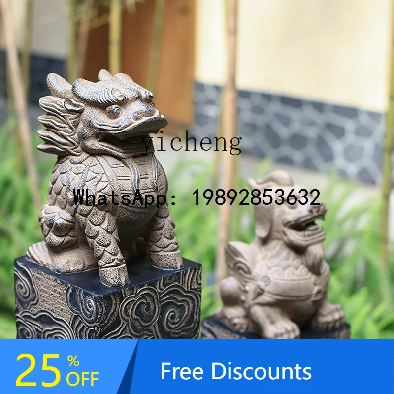AA stone carving Pixiu antique column unicorn entrance ornament courtyard garden layout landscaping decoration