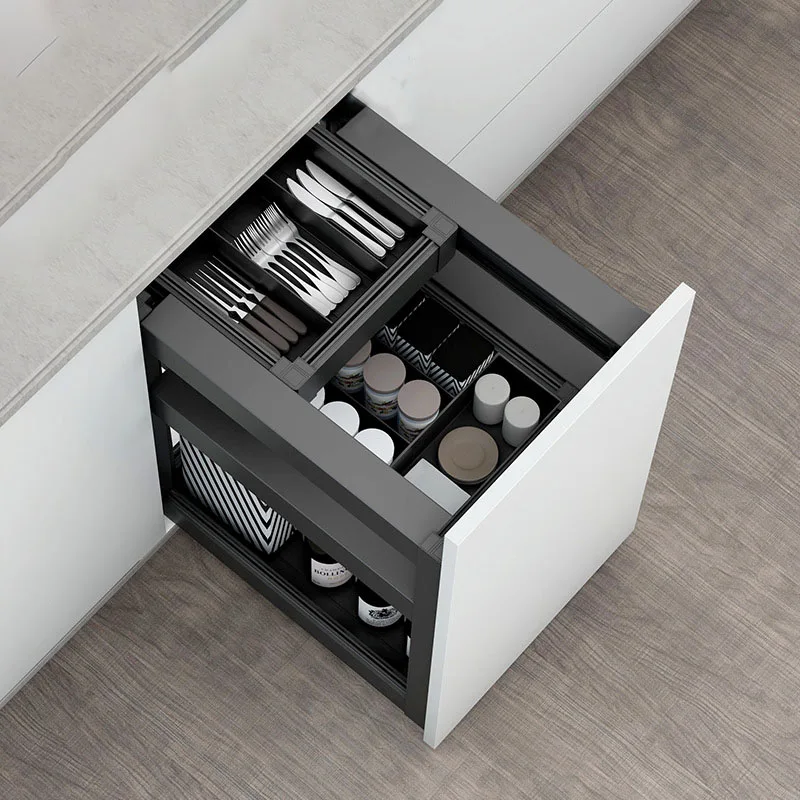 Kitchen Cinets Pull Baskets Seasoning Double Layer Sliding Drawers Storage Sorting Dishes Pull Basket