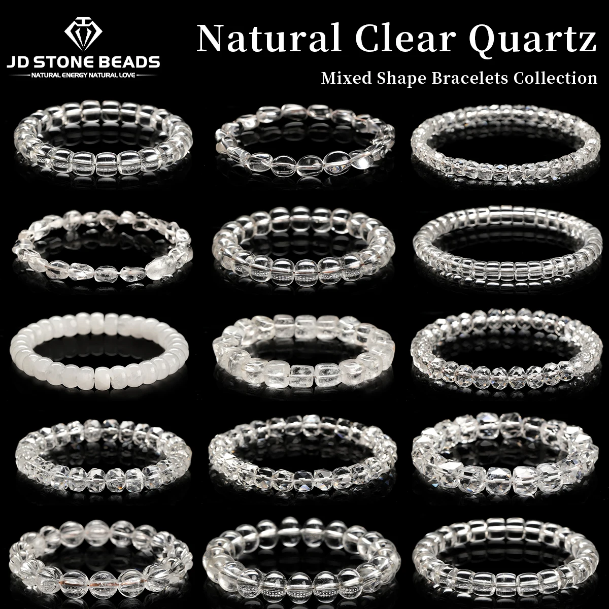 1 Pc Natural Stone White Quartz Crystal Faceted Sugar Cube Bracelet Elastic Wristband Lucky Amulet Jewelry Gift