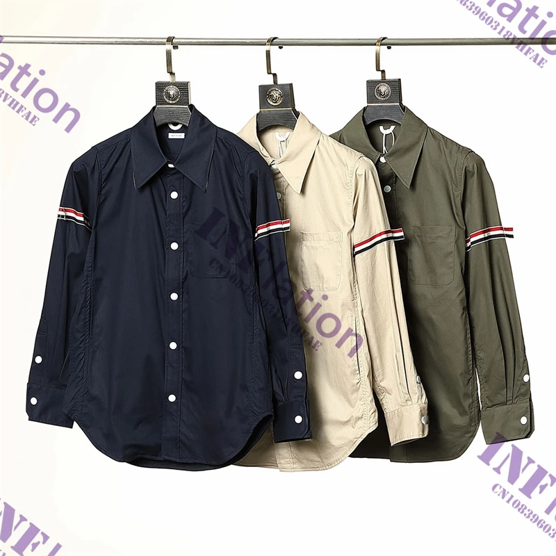 

Four-Bar Men's Shirt Sleeved Ribbon Poplin Slim Casual Long Sleeve Cotton Fashion Blouses