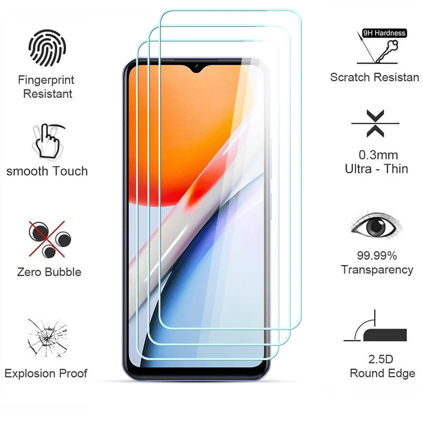 Screen Protector For VIVO Y28 6.56 inch, Tempered Glass HD Crystal 9H Anti Scratch Case Friendly High Aluminum