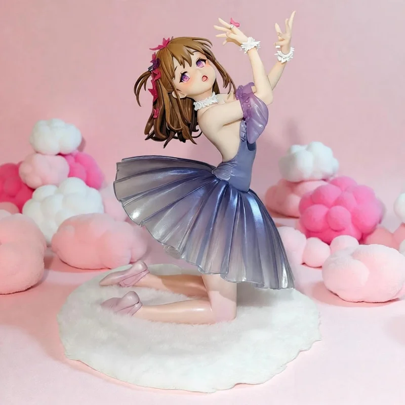 【Nuevo】Figura de Bailarina de Anime, Vestido de Gala con Degradado Morado, Decoración de Cabello con Flores Rosas, Adorno Decorativo, Regalo Coleccionable