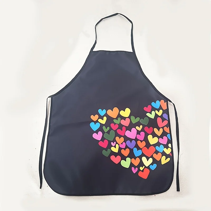Colorful Heart Pattern Kitchen Apron with Color Coded Hearts Print for BBQ Party Cafe and Restaurant