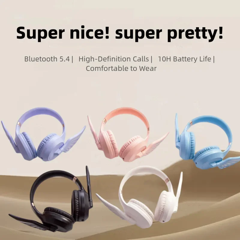 

New Angel Wings Anime Style Bluetooth Wireless Headphone HIFI HD Call LED Lighting Headsets With HD Mic For Esport Music Live