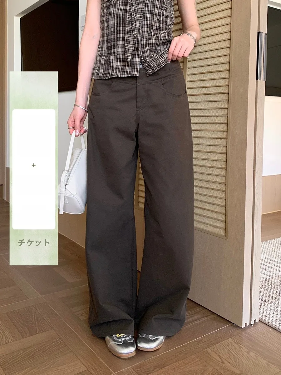 

High Waist Wide Leg Pants Women's Casual Straight Cut Loose Fit Coffee Color Summer New Style Drapey Feel Casual Trousers