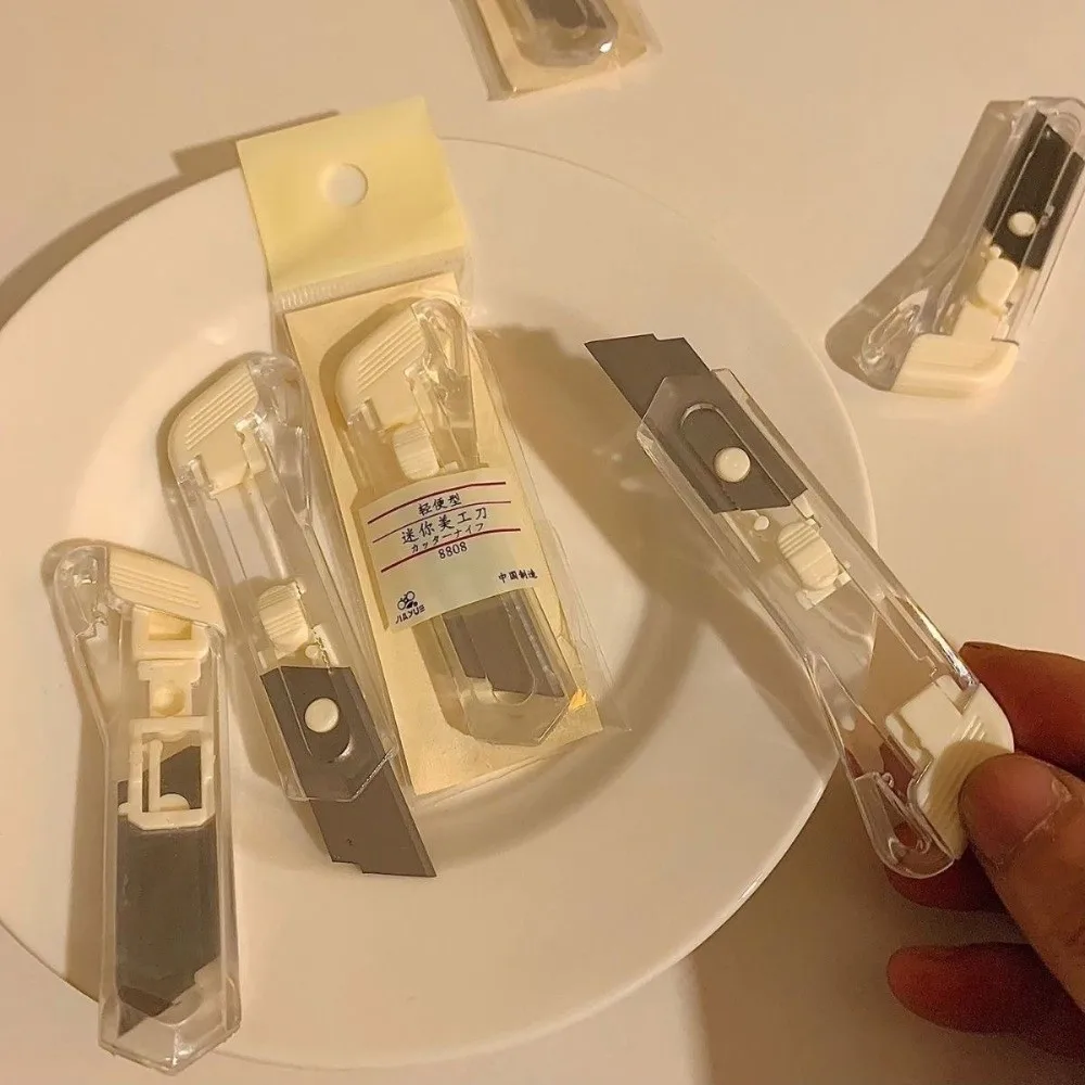 Translucent Mini Box Cutter Retractable Non-Slip Blades Paper Cutter Handmade Cutter Supplies Stationary