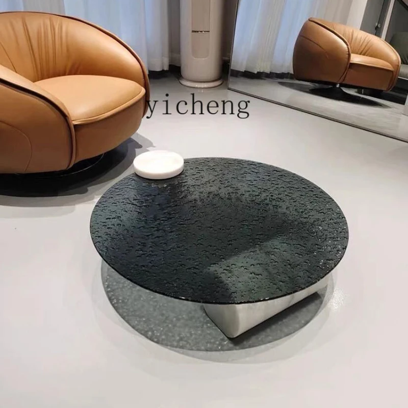 

ZK -Style Light Luxury round Tea Table Marble Water Ripple Tempered Glass Tea Table