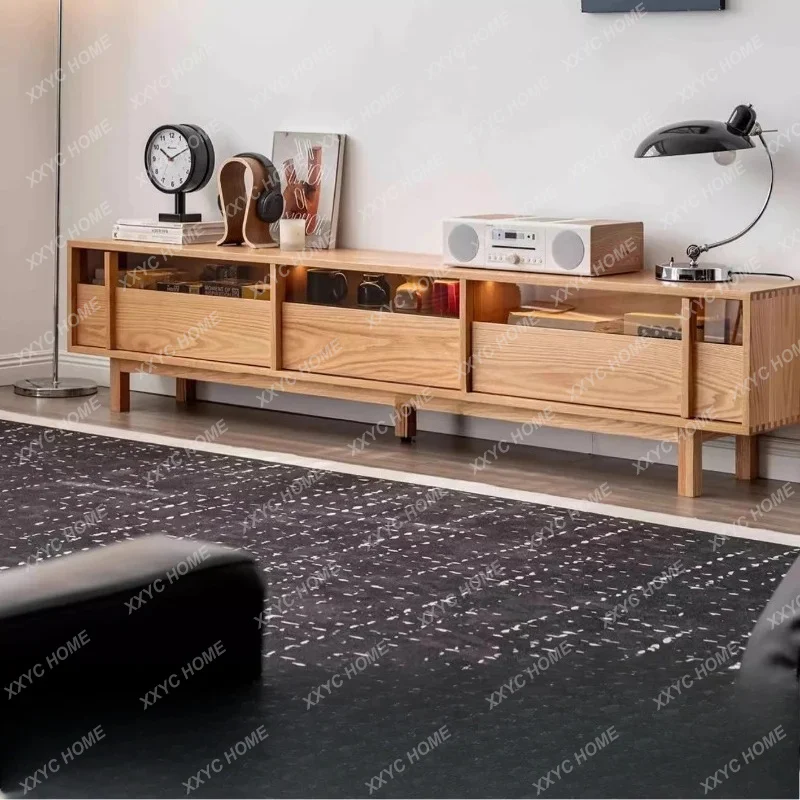 

Small apartment-style living room TV storage cabinet simple oak