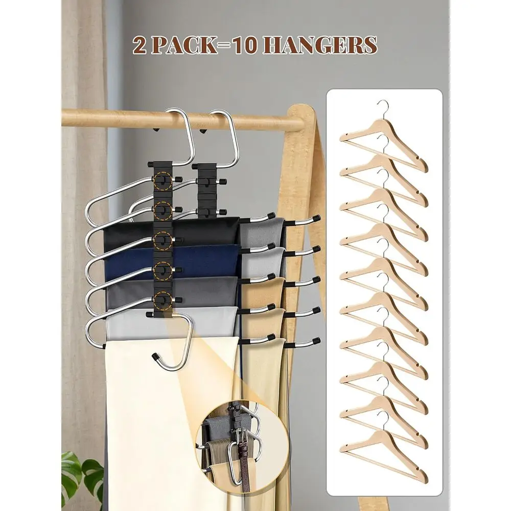 Space Saving Metal Closet Organizer, Anti-Slip Design, Multi-Layer Hangers for Jeans, Trousers, Skirts, Scarves, Slacks, Black view 6