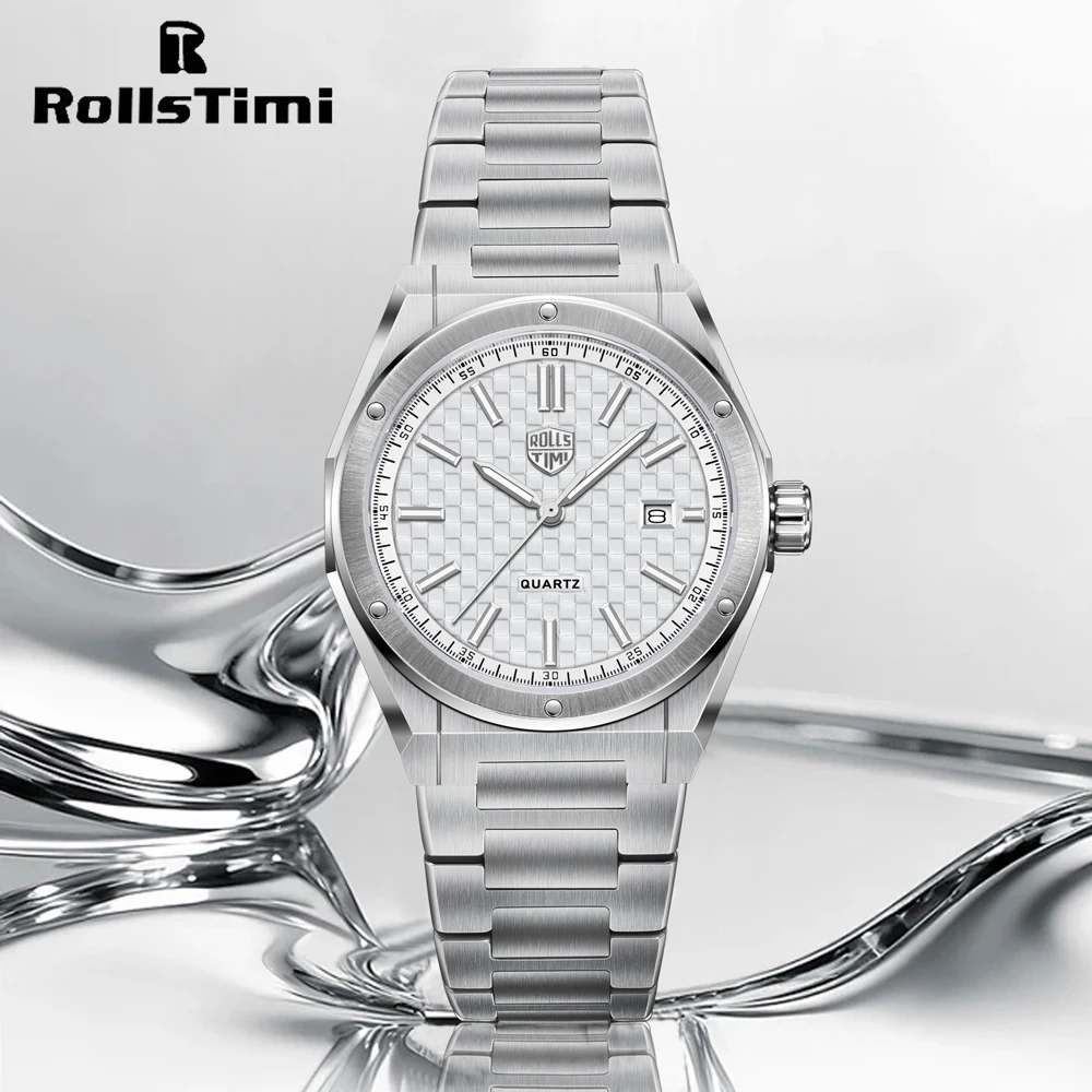 Rollstimi Design-Uhren 2025, neue geflochtene Zifferblatt, Retro-Quarzuhren für Herren, AR-Saphirglas, Edelstahl, automatische Uhr