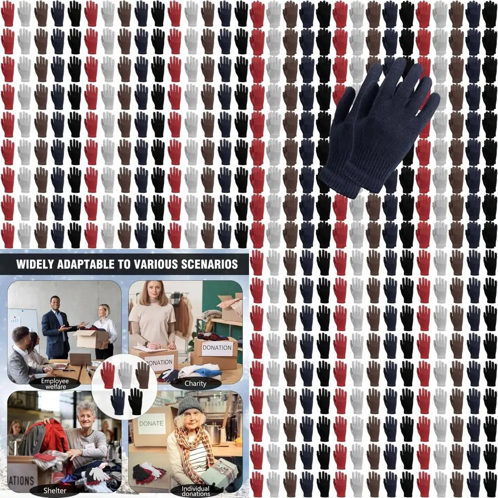 

Bulk Pack of 200 Pairs Winter Warm Knit Gloves for Men & Women - Ideal for Donations