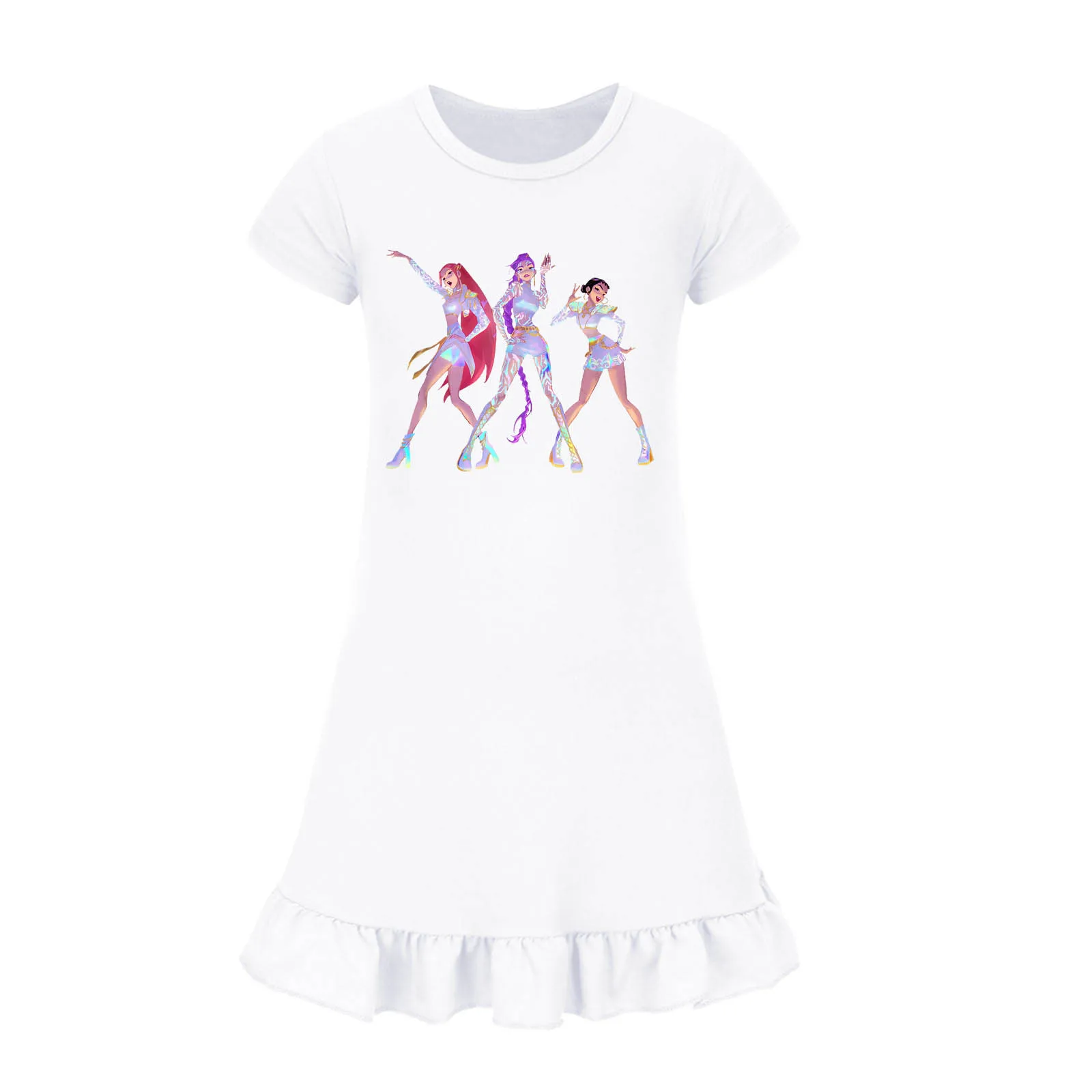 

Girls Home Dress Loungewear Kpop Demon Hunter Witch Print Flutter Sleeve Gown vestidos infantil menina 크리스마스 아기옷
