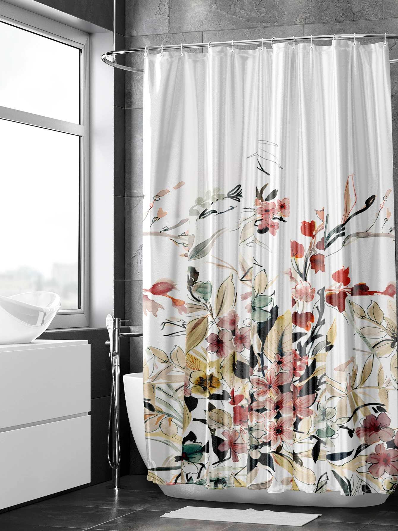 4PCS Colorful Butterfly Plant Series Shower Curtain Set with Four Pieces Bathroom Decoration