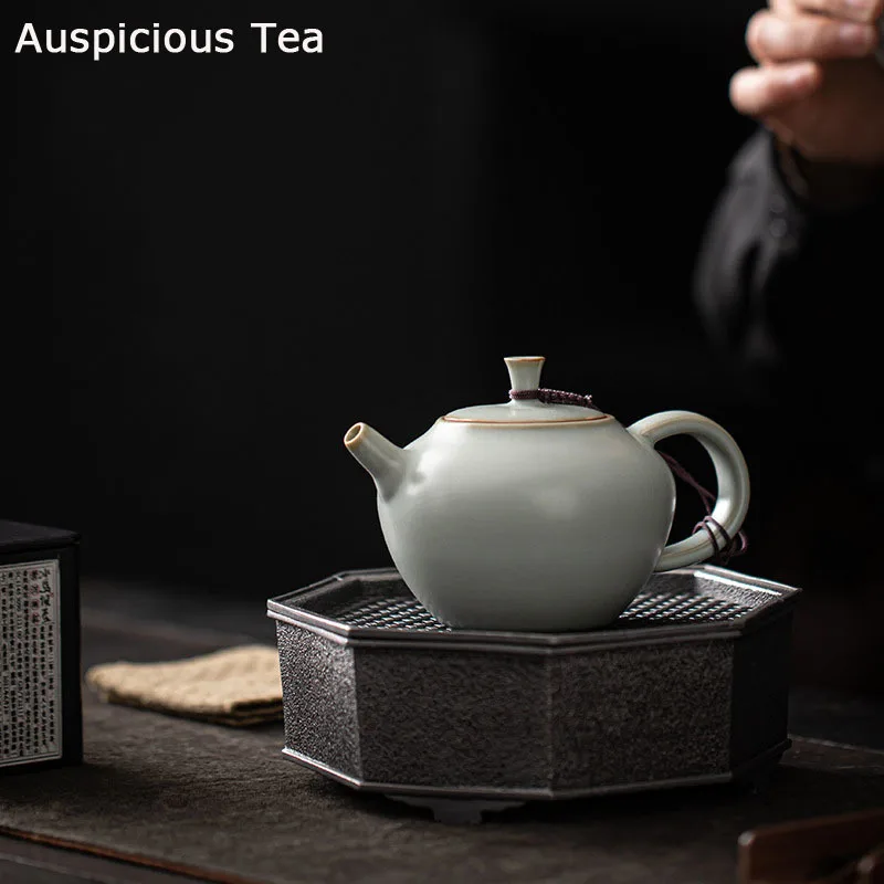 200ml Boutique Ru Kiln Ceramic Teapot Handmade Household Ball Hole Filtration Kung Fu Teaset Tea Ceremony Accessories Beauty Pot