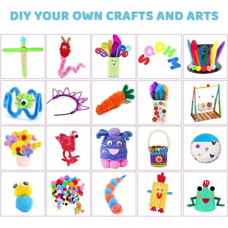Conjuntos de suministros para manualidades para niños, pompones, botones, pajitas, juguetes para hacer artes, juguetes educativos hechos a mano, Kit de Material para 3 años