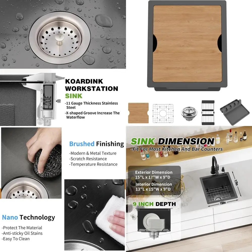 

Кухонная мойка из нержавеющей стали 15x17 см, встраиваемая под столешницу, с решеткой, разделочной доской и сливным механизмом