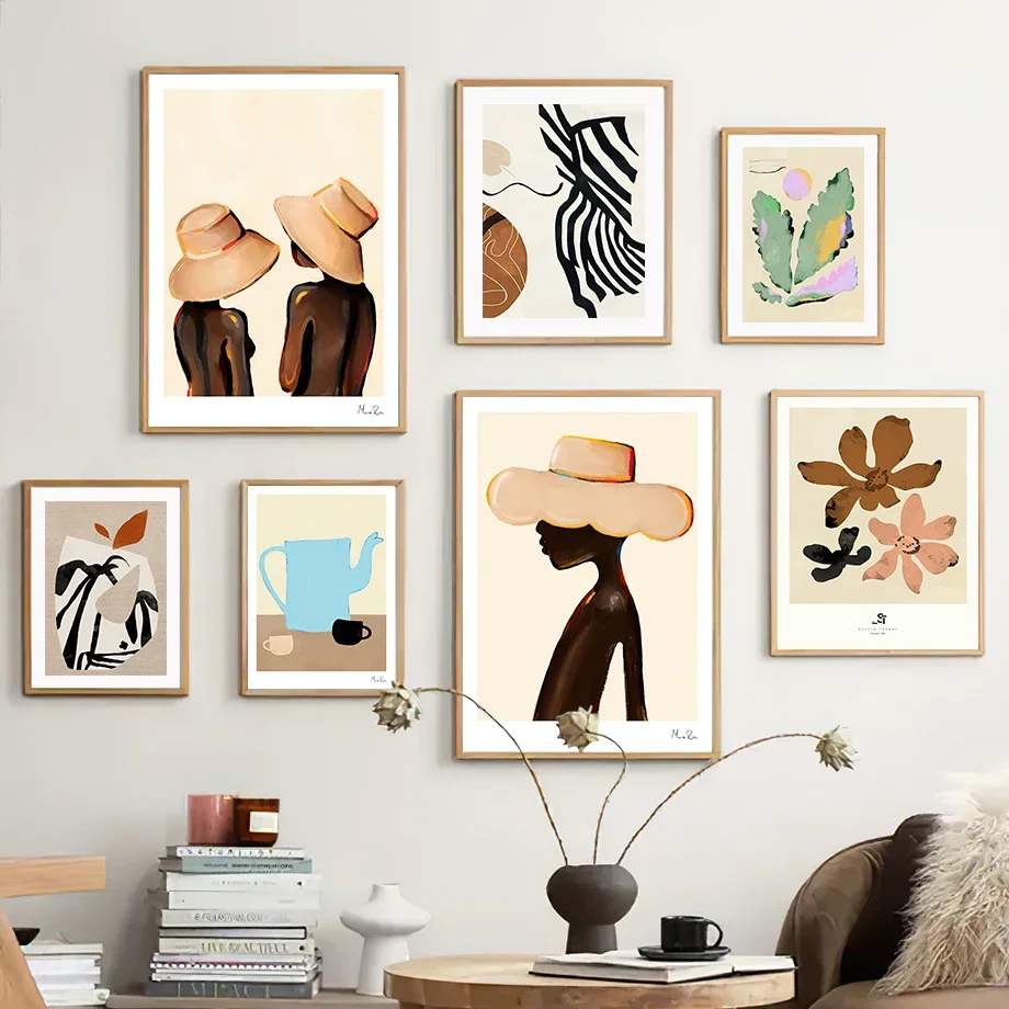 1pc frameless Canvas Painting Abstract Poster Black Girl Statue Flower Leaf Lines Wall Art Canvas Painting Posters Prints Pictur