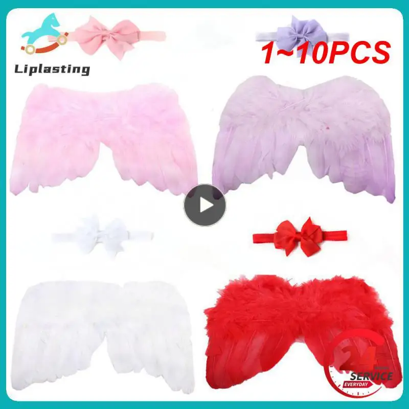 

1~10PCS Newborn Photography Props White Angel Wing Baby Photos Props Ribbon Bowknot Hair Band Infant Hair