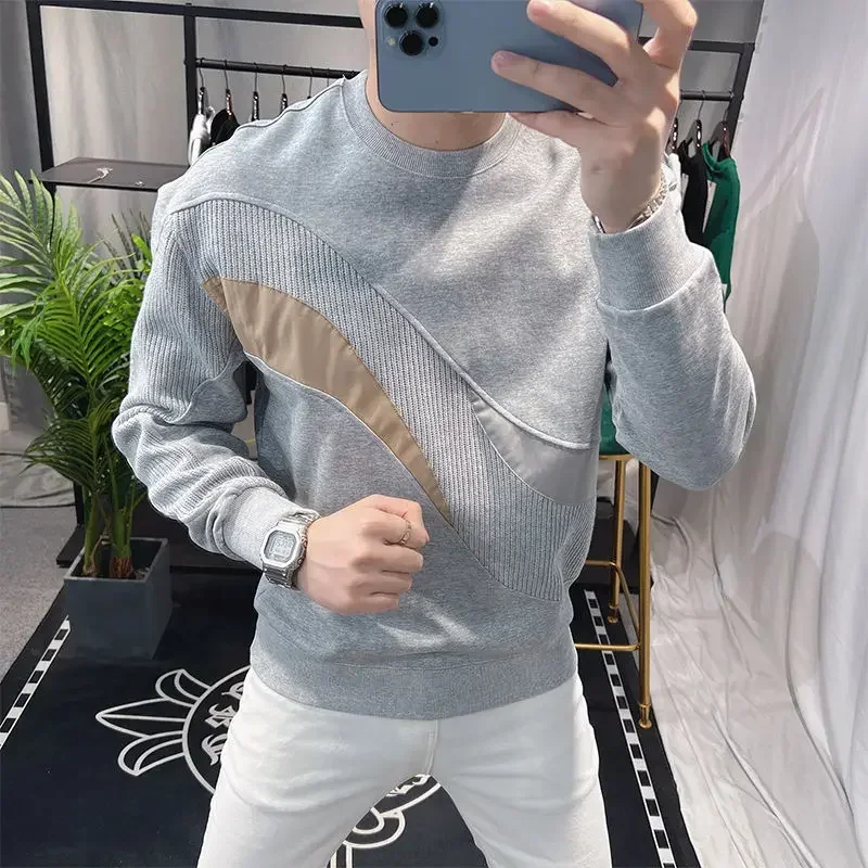 100℅ Cotton Plain Unicolor Man Pullovers Korean Autumn T Shirt for Men Tshirt Y2k Clothes Emo Social Size S Sweatshirts JJ1324