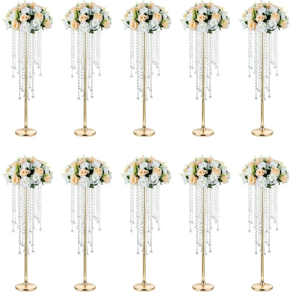 Crystal Wedding Vases - 10 Pcs Tall for Centerpieces, Aisle Decorations, Parties.