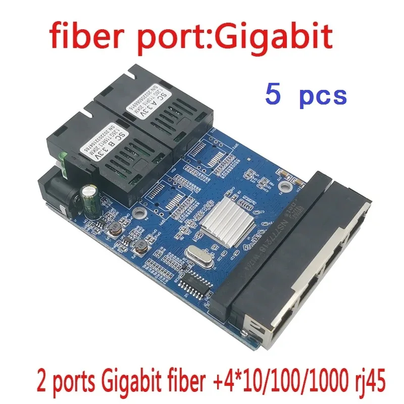 محول وسائط الألياف الضوئية ، مفتاح الألياف ، 4 RJ45 UTP ، 2 SC Gigabit ، 2G4E ، لوح إيثرنت PCBA