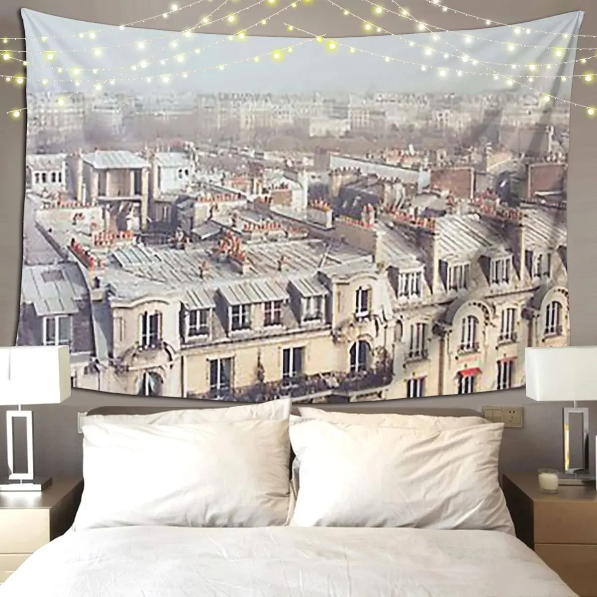 Paris Morning Roofto Tapestry Art Wall Hanging Aesthetic Home Decor Tapestries for Living Room Bedroom Dorm Room