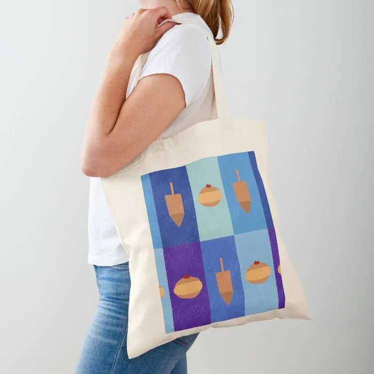 D&D - Doughnuts and Dreidels Blue Grid Tote Bag custom canvas bag bag luxury women Canvas tote