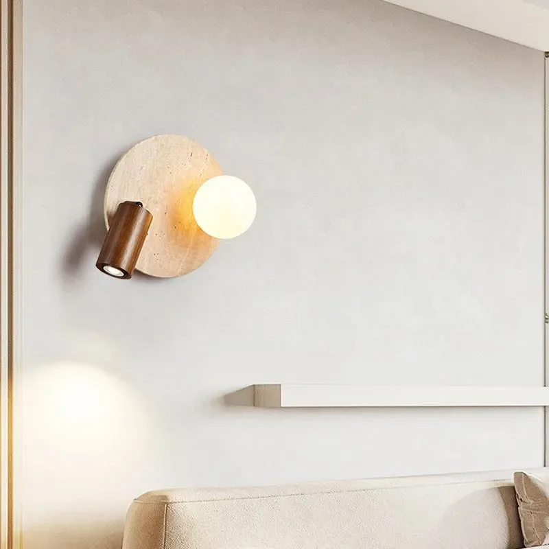 Yellow Travertine Wall Lamp Wabi Style Silent Wind Design Retro Bedroom Bedside Light Ancient Aisle Corridor Lighting for