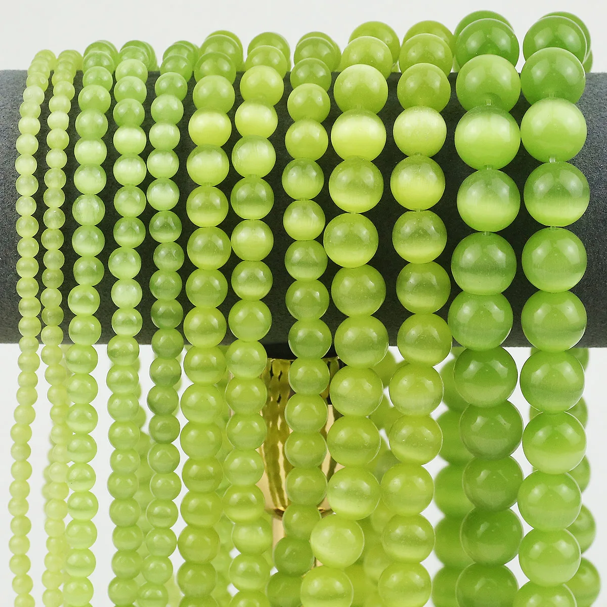 4/6/8/10/12mm Natural Cat Eye Opal Stone Bead Olive Green Round Spacer Loose Beads For DIY Jewelry Making Bracelet Necklace 15''