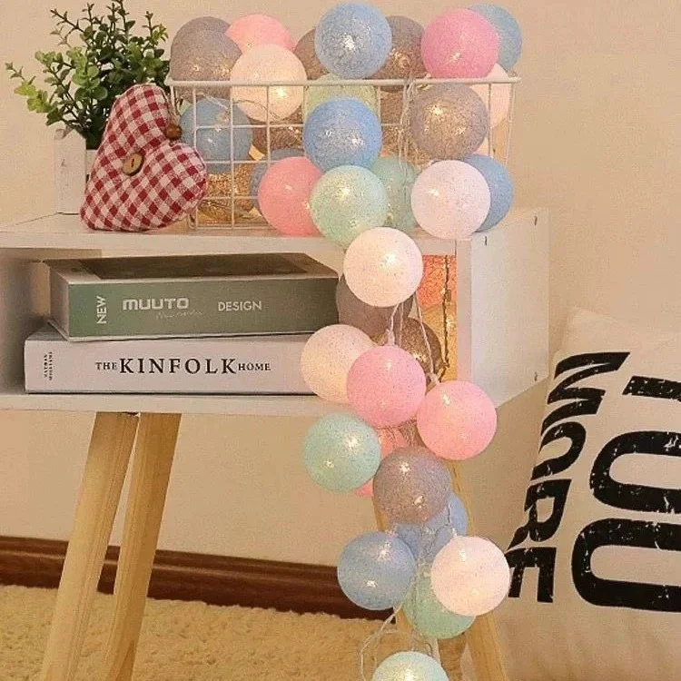 Garland Fairy Street Lights 10/20LED Cotton Balls String Light Christmas Decorations for Home Outdoor Wedding Party Garden Patio