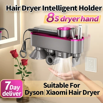 Für Dyson Xiaomi Haartrockner Regal Wand montiert Haartrockner Rack ändern sich in automatischen Händetrockner mit Aufbewahrungsbox Aufhänger