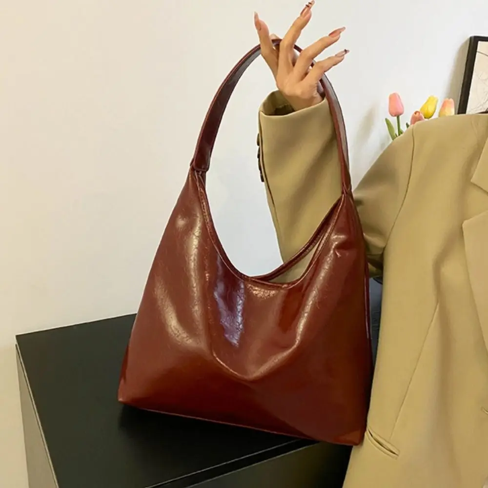 

Leisure Wine Red Hobo Bag Vintage korean Style Underarm Bag Simple Large Capacity Tote Bag Commute