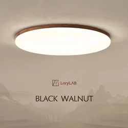 Walnut wood Flush Mount, Modern Minimalism Wabi-sabi, Ultrathin eye protection Ceiling light for Living room, Study, Bedroom