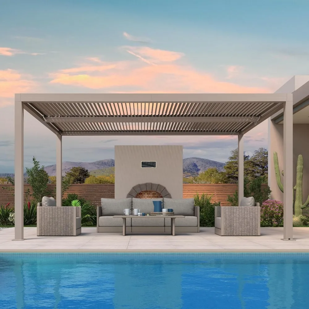 

Louvered Pergola 10' × 15', Canopy, Adjustable Retractable Louvre Roof for Garden Backyard, Aluminum Outdoor Hardtop Pergola