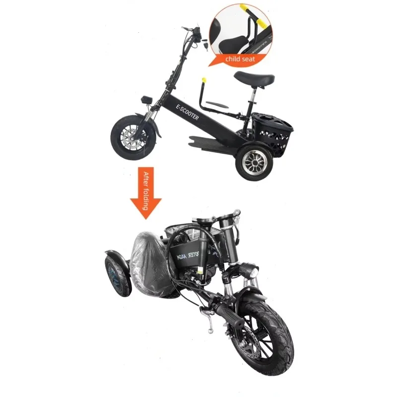 【2026】3 Wheel 2 Seats Folding Mobility Electric Scooter Waterproof For Adults City Lightweight 500 W Mini Fat Tire Electric Tric view 3
