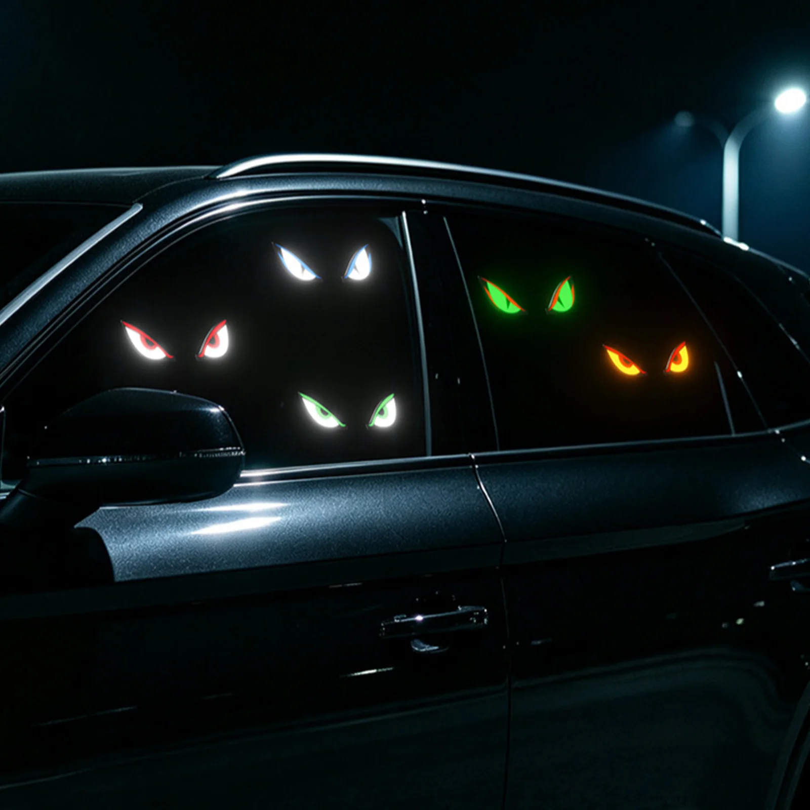 Solar Powered Demon Eye LED Car Window Warning Light Breathing Mode Vibration Sensor Suction Cup Mount