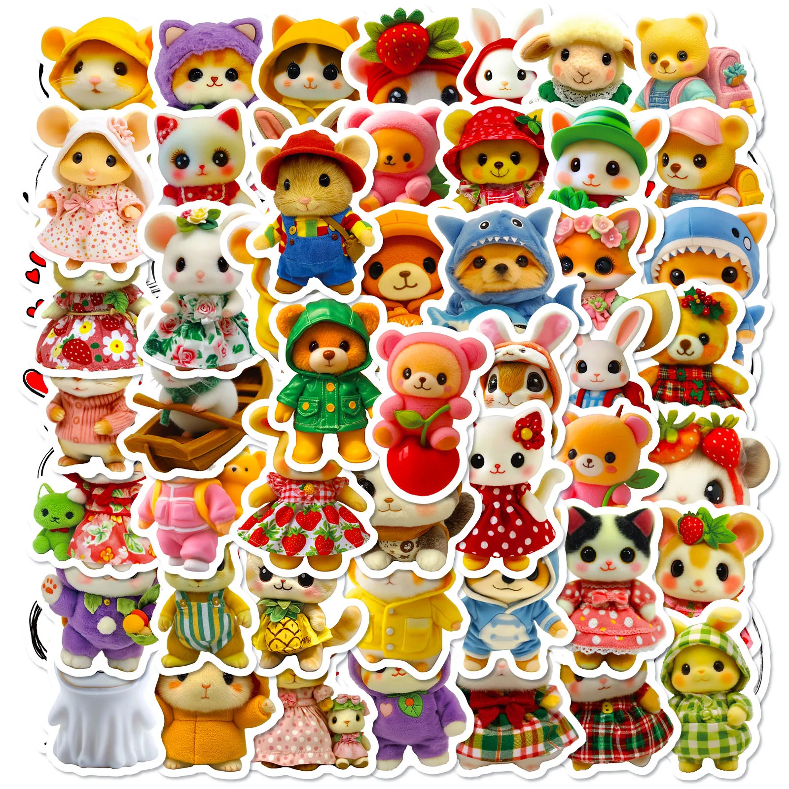 50/100PCS Plush Toy Style Sticker Cute Not Repeated Decals Mobile Phone Laptop Stationery Luggage Decorative Waterproof Stickers