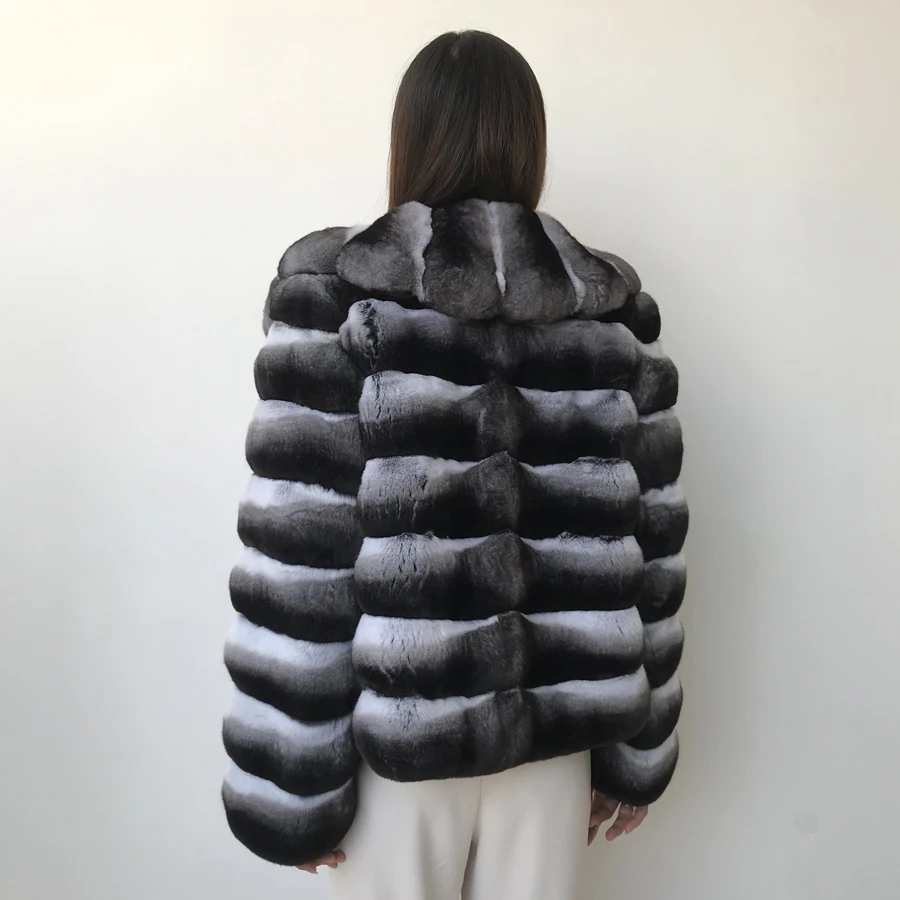 Real Rex Rabbit Fur Coat Winter Jackets For Women Chinchilla Colour Short Natural Rabbit Fur Jacket