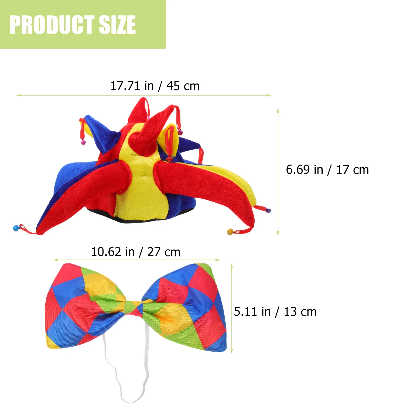 

1Set Clown Hat Bow Tie Unisex Colorful Durable Professional for Party Stage Performance Costume Accessories