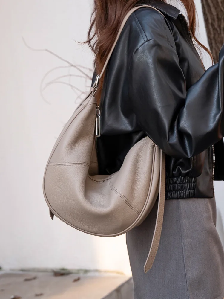 Genuine Top Layer Cowhide Dumpling Shoulder Bag 2026 New Niche Design Women Crossbody Bag Luxury Texture Underarm Hobo Bag