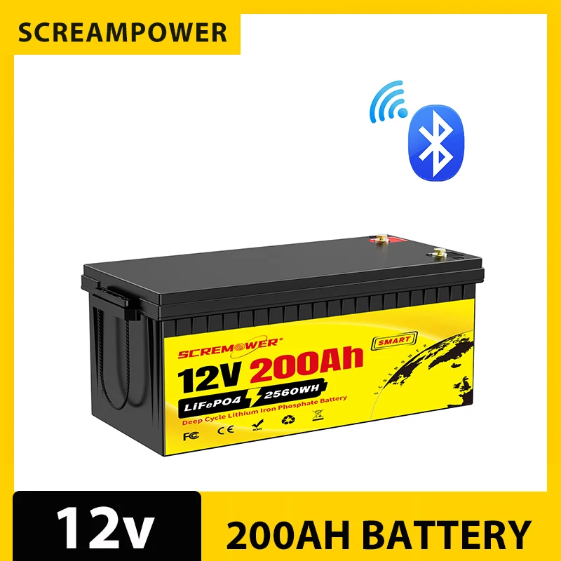 

12V 200AH LiFePO4 Lithium Battery Low Temp Protection,Bulit-in BMS,2560Wh Energy for Off-Grid,RV,Solar Power System