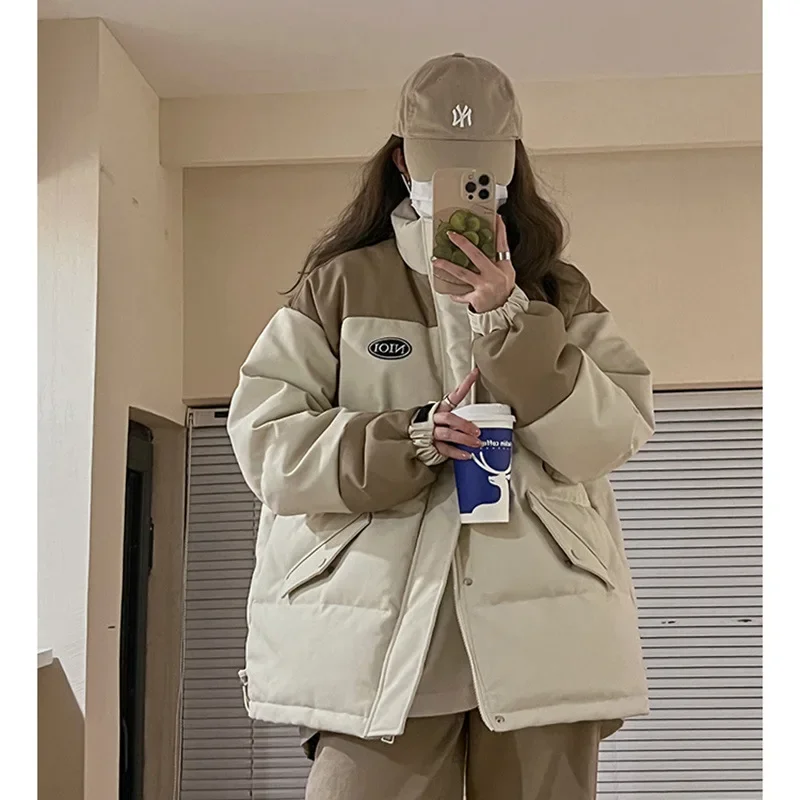 utumn Winter Down Cotton Jacket Coat Women's stand Parkas Loose Thickening Design sense Female Students Korean Outerwear
