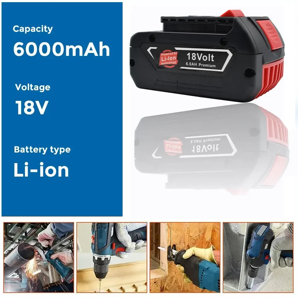 For Bosch 18V 6.0AH  Professional Lithium Battery Rechargeable Power Tool Battery for Bosch BAT609 BAT609G BAT618 BAT618G
