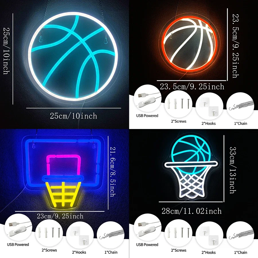 Basketball Neon Sign for Wall Decor,Ball LED Light Aesthetic Sports Room Sign for Bedroom Game Room Decor Basketball Fans Gift